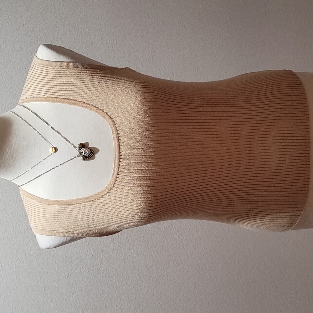 JOSEPH A Sweater Vest Tan Vintage Preppy Casual Minimalist Sleeveless Ribbed Top